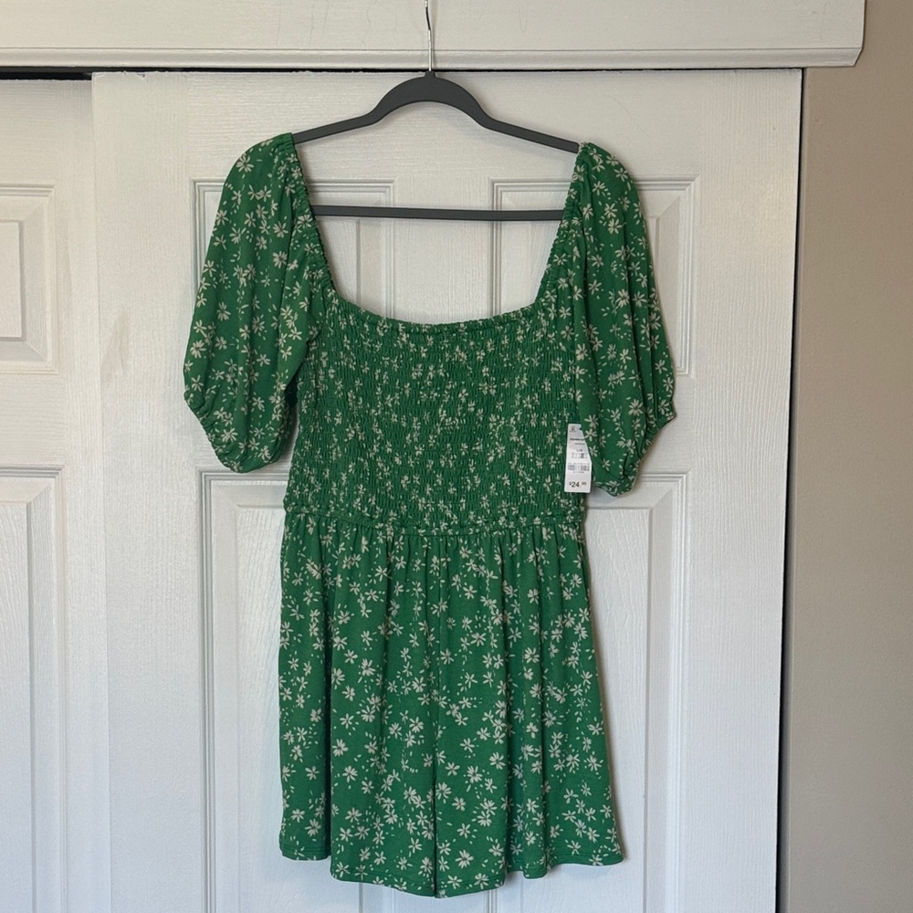 Green Floral Smocked Romper